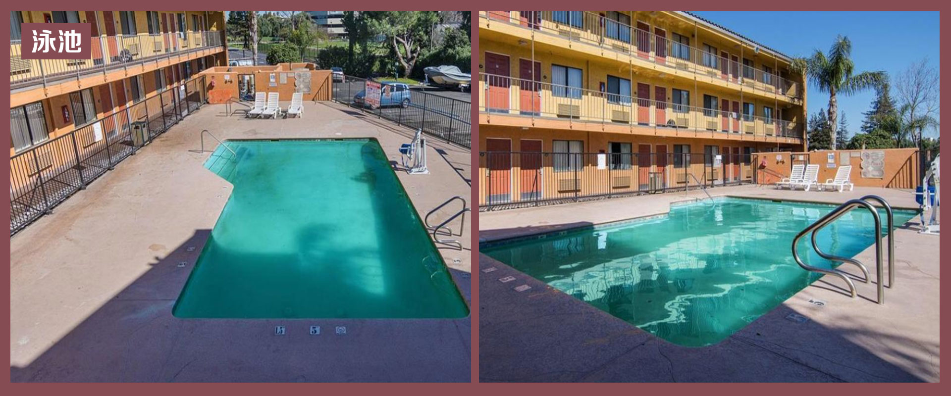 北加州，斯达克顿，知名连锁旅馆出售 Motel 6 泳池