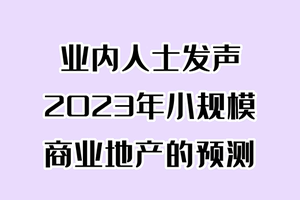业内人士发声： 2023年小规模商业地产的预测