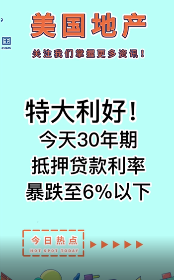 特大利好！今天30年期抵押貸款利率暴跌至6%以下