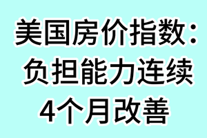 美国房价指数： 负担能力连续4个月改善