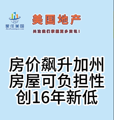 房價飆升， 加州房屋可負擔性創(chuàng)16年新低