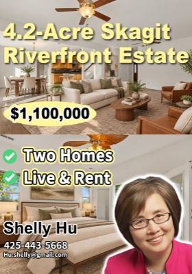 4.2 Acre Skagit Riverfront Estate Two Homes, Live    Rent